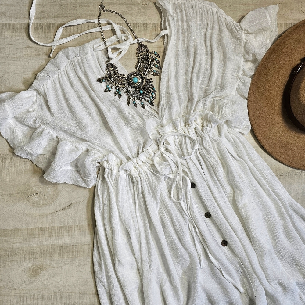 New Boho Gauze Maxi Cover Up Flowy Dress White - Picture 6 of 13